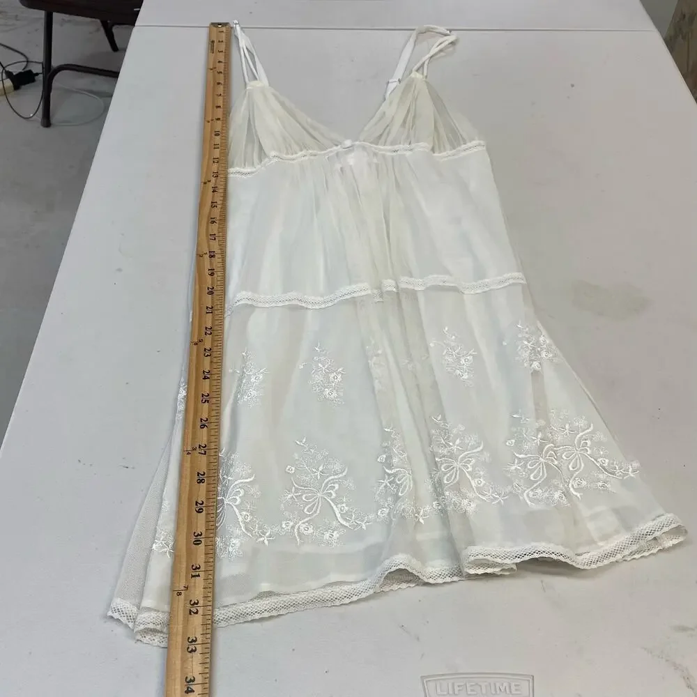 Oscar de la Rental Pink Label ivory sheer chemise night slip Small embroidered